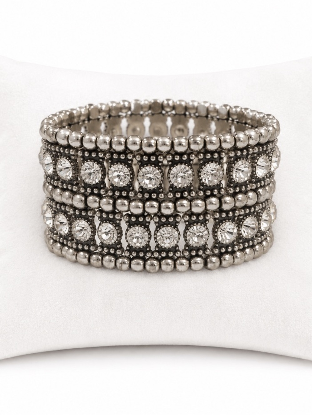 Silver-Tone Crystal Rhinestone Wide Stretch Statement Bracelet